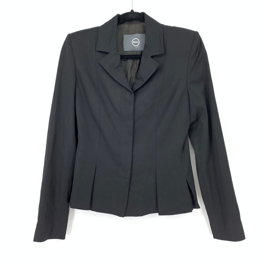 VTG Lagerfeld Blazer Women's Sz 4 Jacket Notched Collar Long Sleeve Solid Black